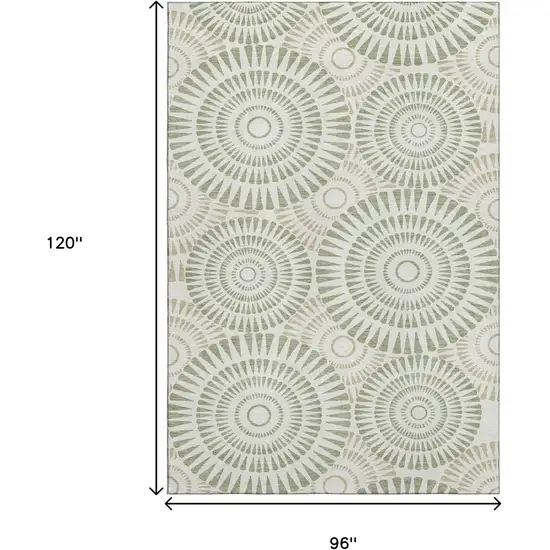 Artichoke Green And Ivory Geometric Washable Area Rug With UV Protection Photo 8