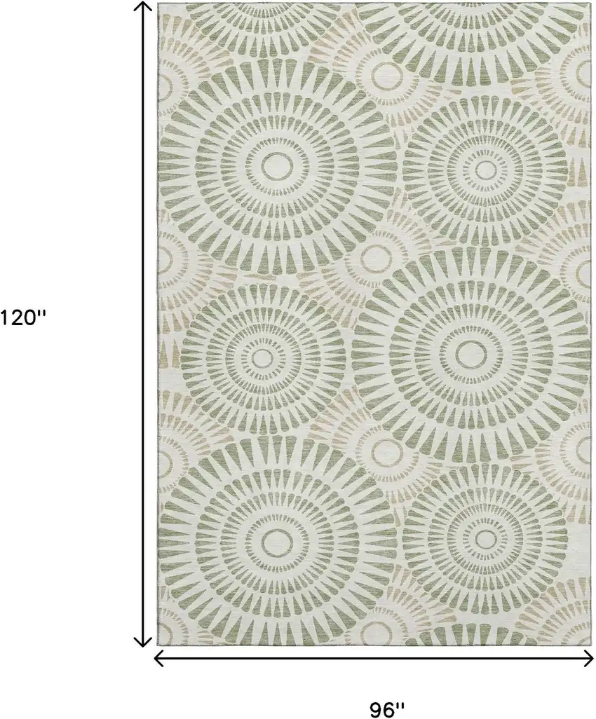 Artichoke Green And Ivory Geometric Washable Area Rug With UV Protection Photo 8