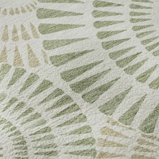 Artichoke Green And Ivory Geometric Washable Area Rug With UV Protection Photo 7