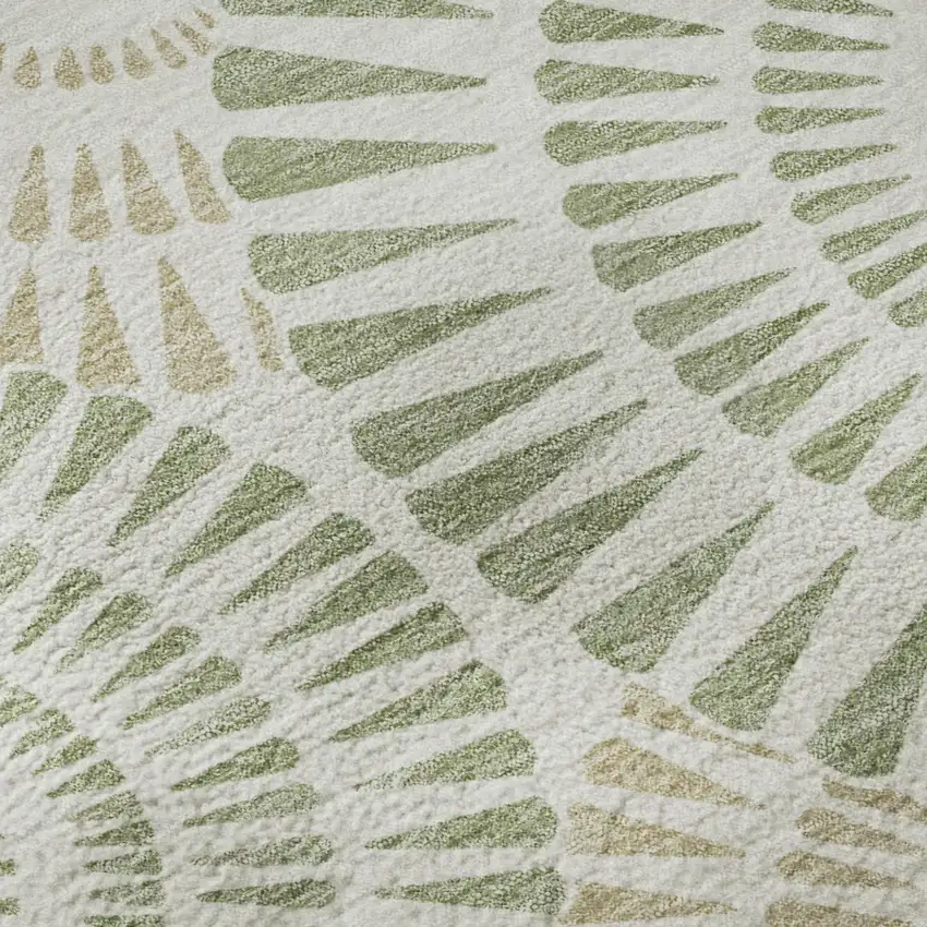 Artichoke Green And Ivory Geometric Washable Area Rug With UV Protection Photo 7