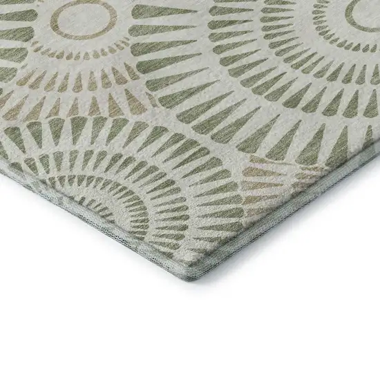 Artichoke Green And Ivory Geometric Washable Area Rug With UV Protection Photo 8