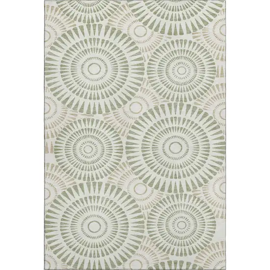 Artichoke Green And Ivory Geometric Washable Area Rug With UV Protection Photo 1