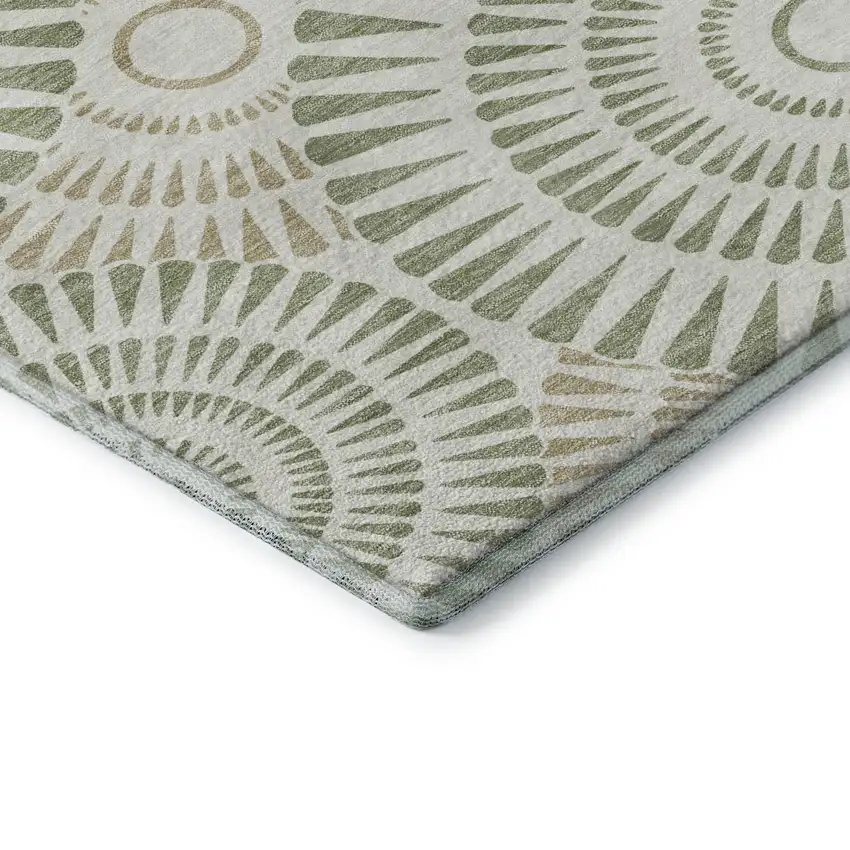 Artichoke Green And Ivory Geometric Washable Area Rug With UV Protection Photo 8