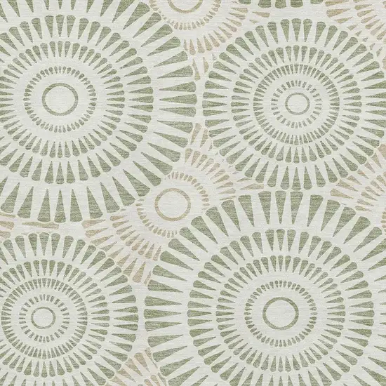 Artichoke Green And Ivory Geometric Washable Area Rug With UV Protection Photo 3