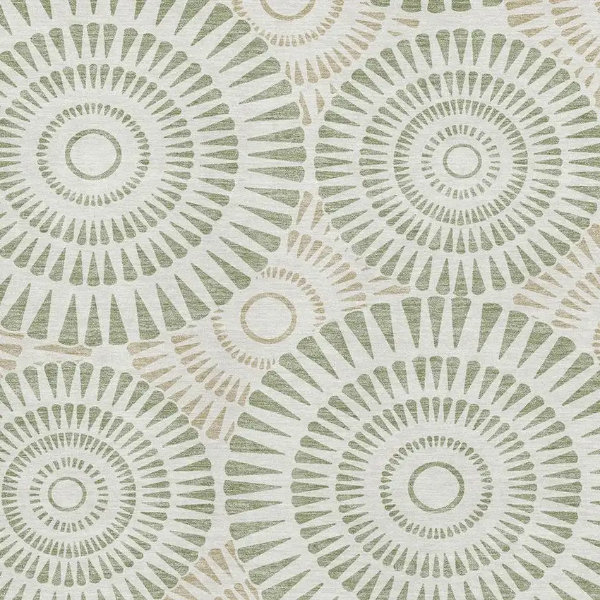 Artichoke Green And Ivory Geometric Washable Area Rug With UV Protection Photo 3