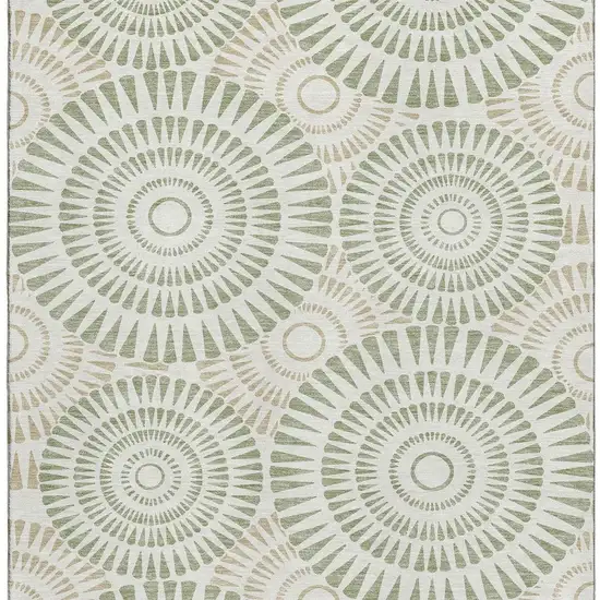 Artichoke Green And Ivory Geometric Washable Area Rug With UV Protection Photo 4