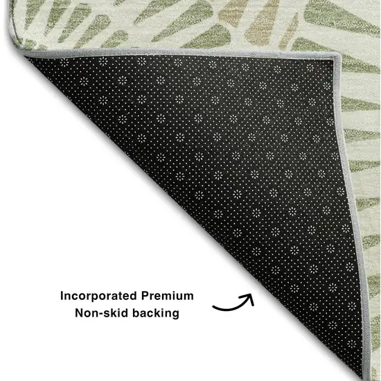 Artichoke Green And Ivory Geometric Washable Area Rug With UV Protection Photo 7