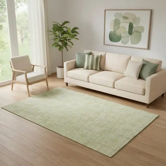 Artichoke Green And Ivory Geometric Washable Area Rug With UV Protection Photo 1