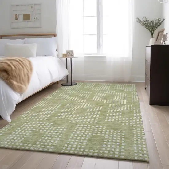 Artichoke Green And Ivory Geometric Washable Area Rug With UV Protection Photo 5