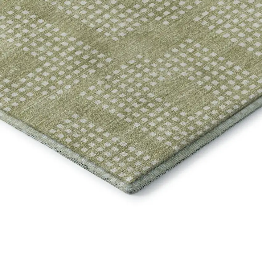 Artichoke Green And Ivory Geometric Washable Area Rug With UV Protection Photo 8