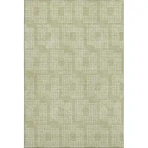 Photo of Artichoke Green And Ivory Geometric Washable Area Rug With UV Protection