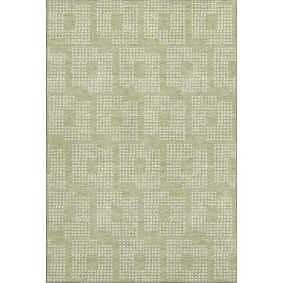 Artichoke Green And Ivory Geometric Washable Area Rug With UV Protection Photo 1