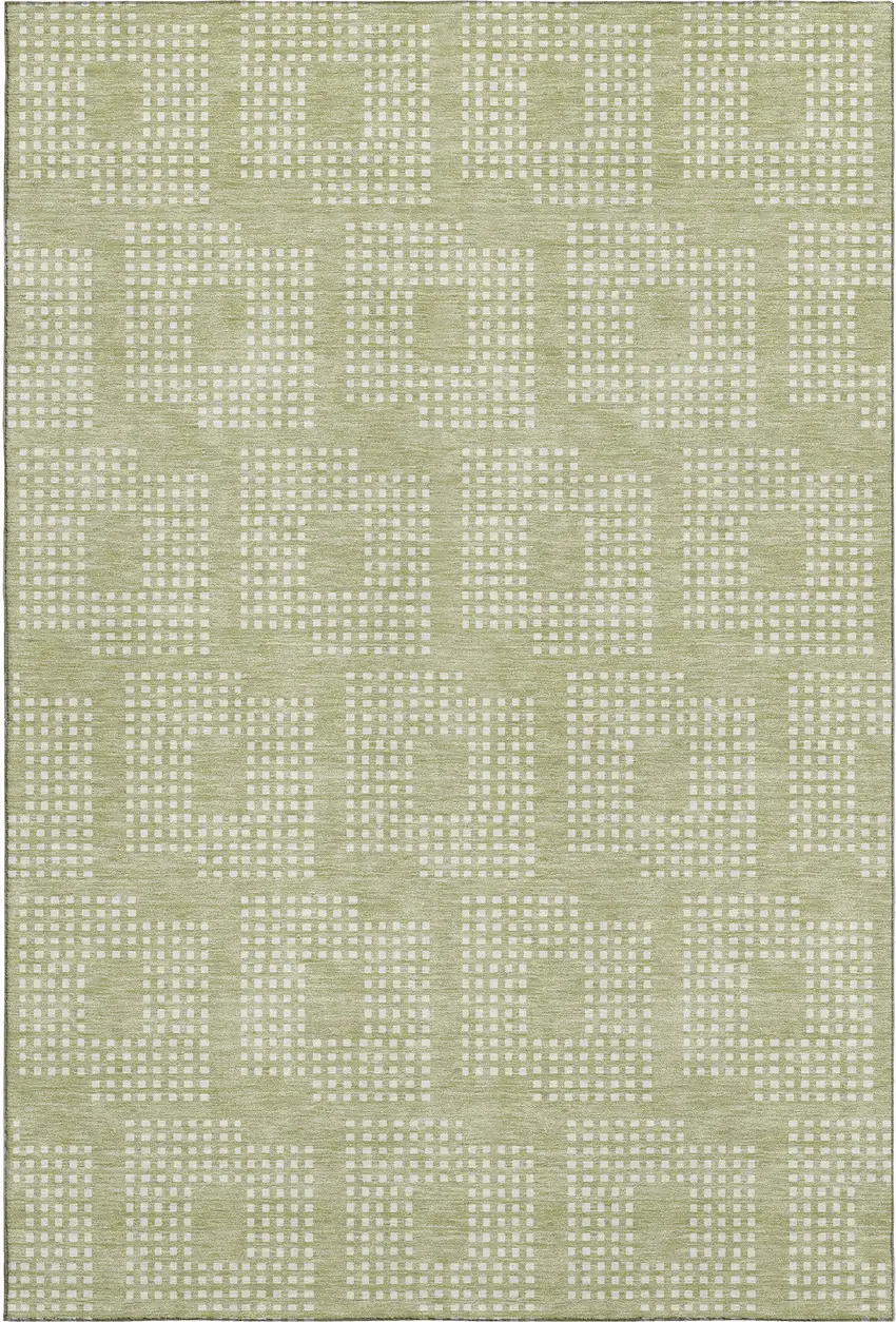 Artichoke Green And Ivory Geometric Washable Area Rug With UV Protection Photo 1