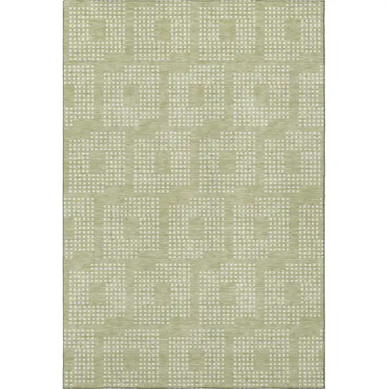 Artichoke Green And Ivory Geometric Washable Area Rug With UV Protection Photo 4