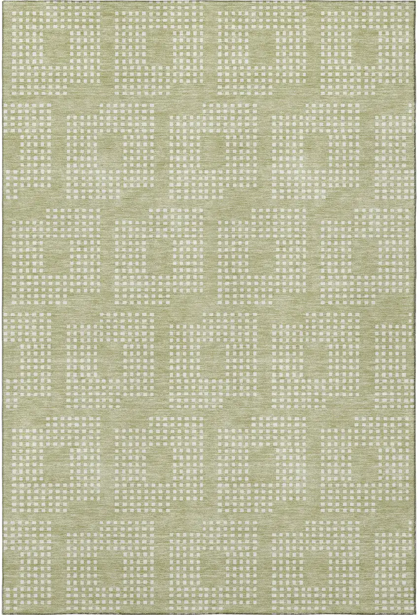Artichoke Green And Ivory Geometric Washable Area Rug With UV Protection Photo 4