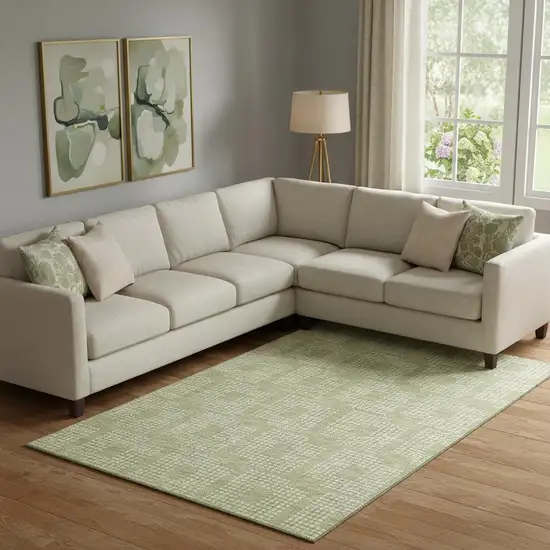 Artichoke Green And Ivory Geometric Washable Area Rug With UV Protection Photo 1