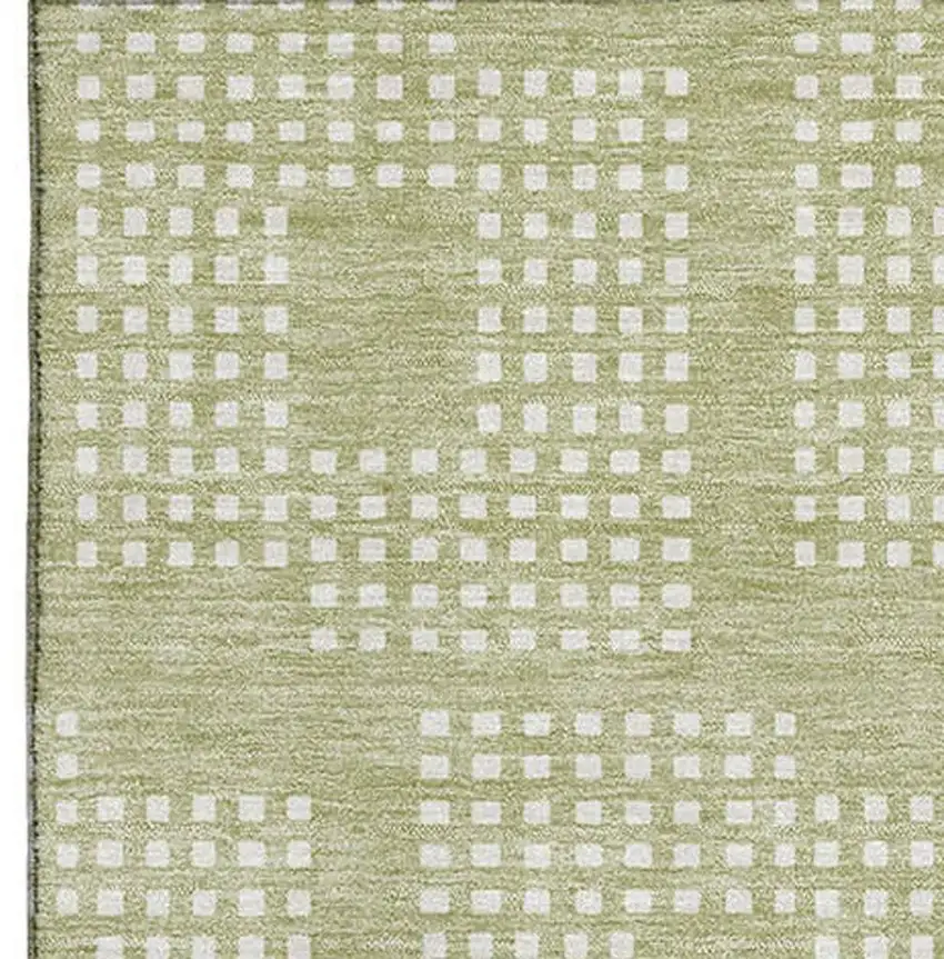 Artichoke Green And Ivory Geometric Washable Area Rug With UV Protection Photo 3