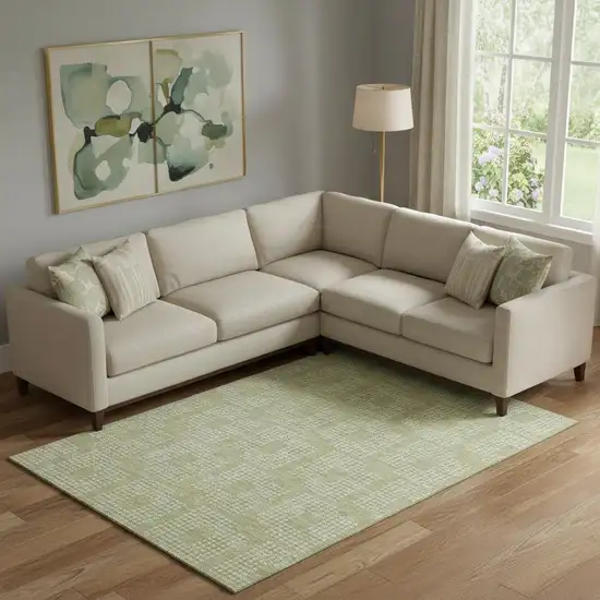 Artichoke Green And Ivory Geometric Washable Area Rug With UV Protection Photo 1