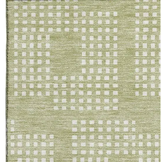 Artichoke Green And Ivory Geometric Washable Area Rug With UV Protection Photo 4