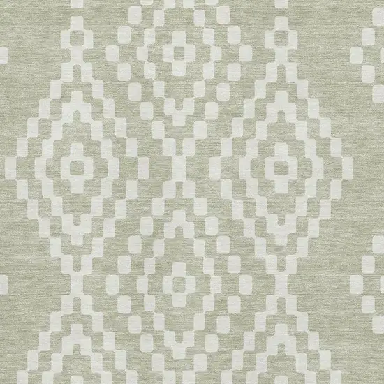 Artichoke Green And Ivory Geometric Washable Area Rug With UV Protection Photo 3