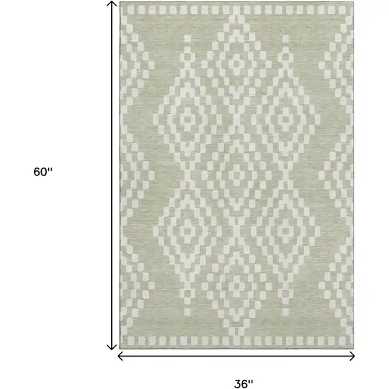 Artichoke Green And Ivory Geometric Washable Area Rug With UV Protection Photo 3
