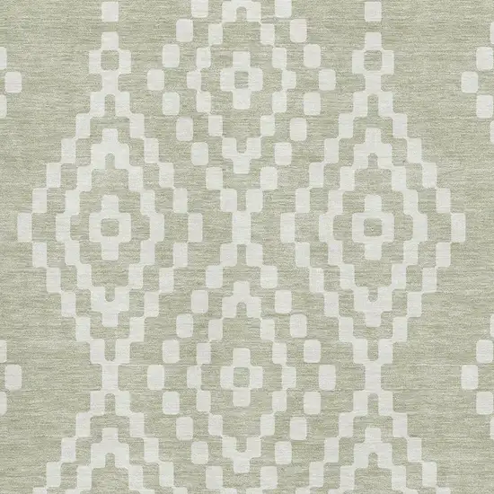 Artichoke Green And Ivory Geometric Washable Area Rug With UV Protection Photo 3