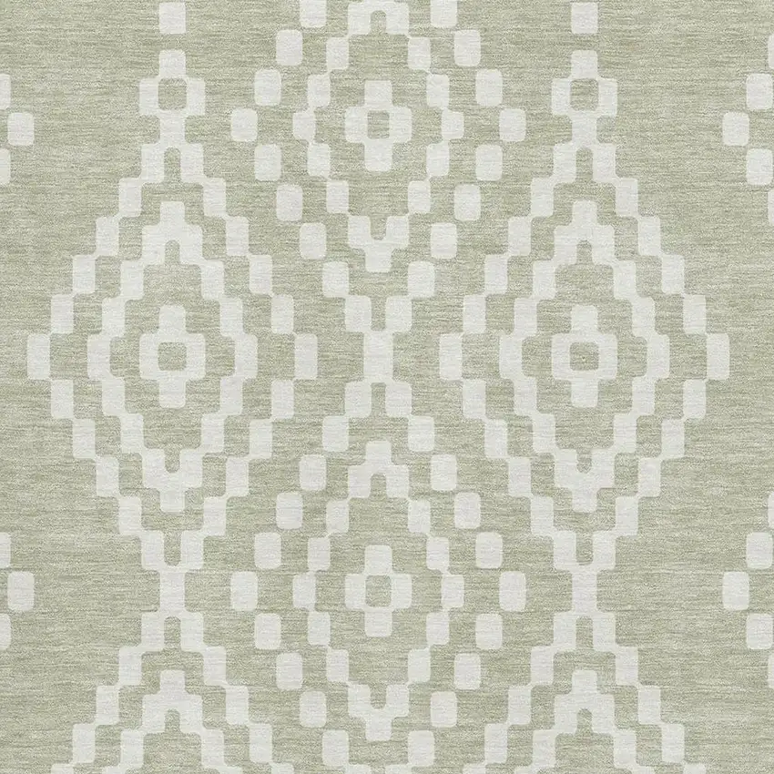 Artichoke Green And Ivory Geometric Washable Area Rug With UV Protection Photo 3