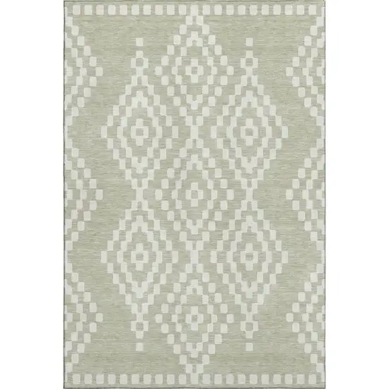 Artichoke Green And Ivory Geometric Washable Area Rug With UV Protection Photo 1