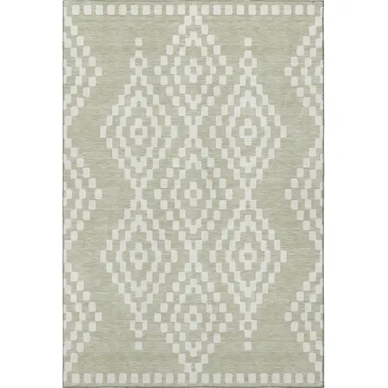 Artichoke Green And Ivory Geometric Washable Area Rug With UV Protection Photo 4