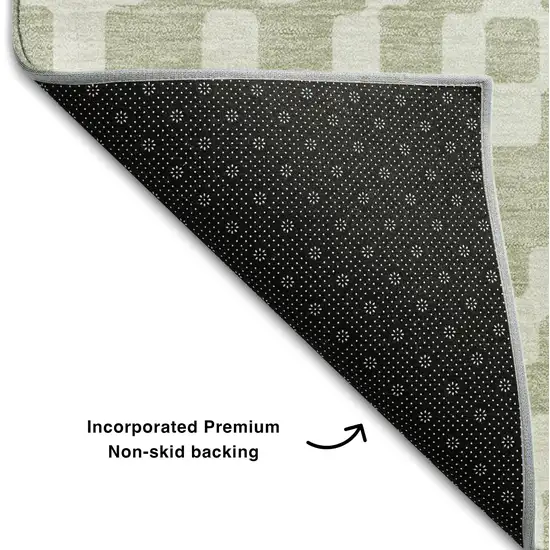 Artichoke Green And Ivory Geometric Washable Area Rug With UV Protection Photo 7