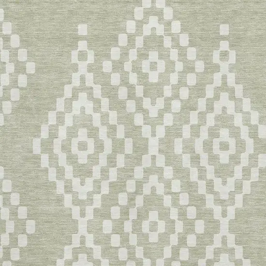 Artichoke Green And Ivory Geometric Washable Area Rug With UV Protection Photo 3