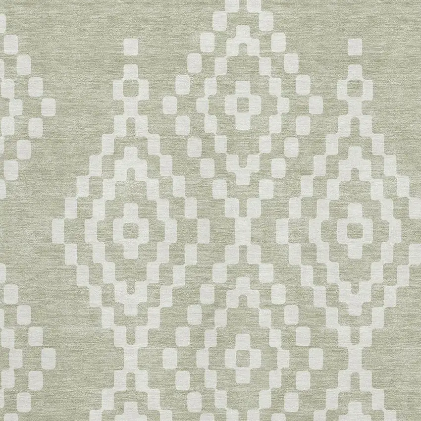 Artichoke Green And Ivory Geometric Washable Area Rug With UV Protection Photo 3