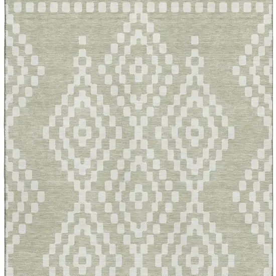 Artichoke Green And Ivory Geometric Washable Area Rug With UV Protection Photo 4