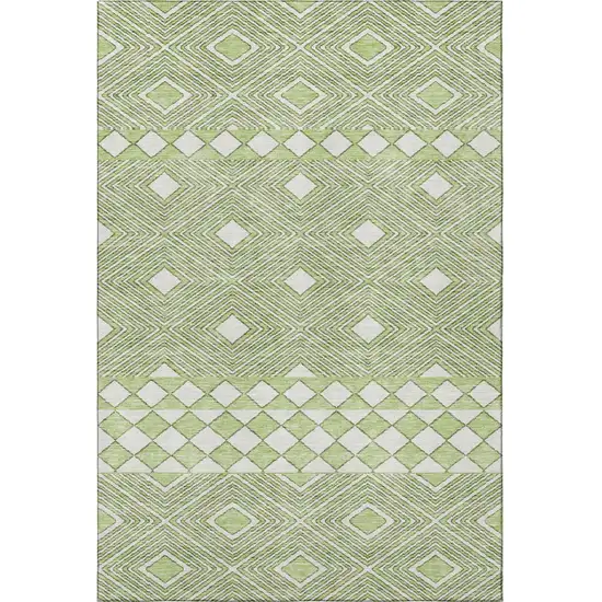 Artichoke Green And Ivory Geometric Washable Area Rug With UV Protection Photo 3