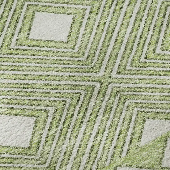 Artichoke Green And Ivory Geometric Washable Area Rug With UV Protection Photo 9