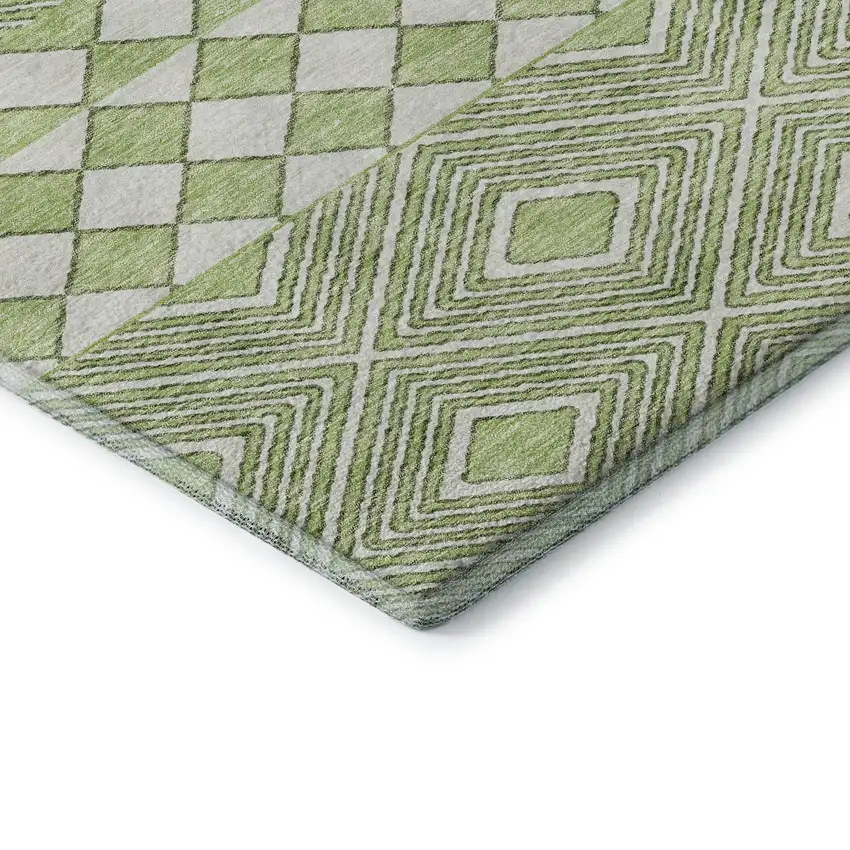 Artichoke Green And Ivory Geometric Washable Area Rug With UV Protection Photo 7