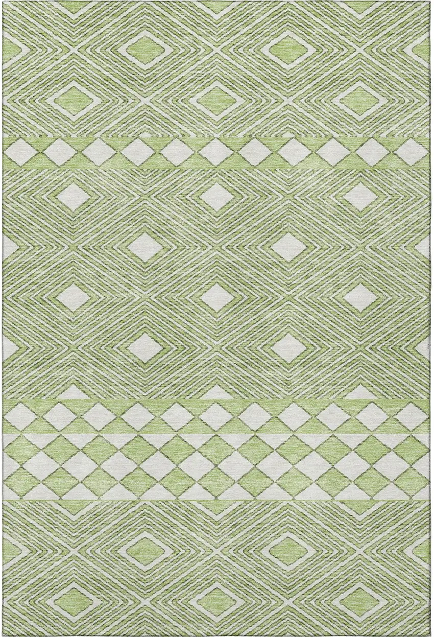 Artichoke Green And Ivory Geometric Washable Area Rug With UV Protection Photo 4