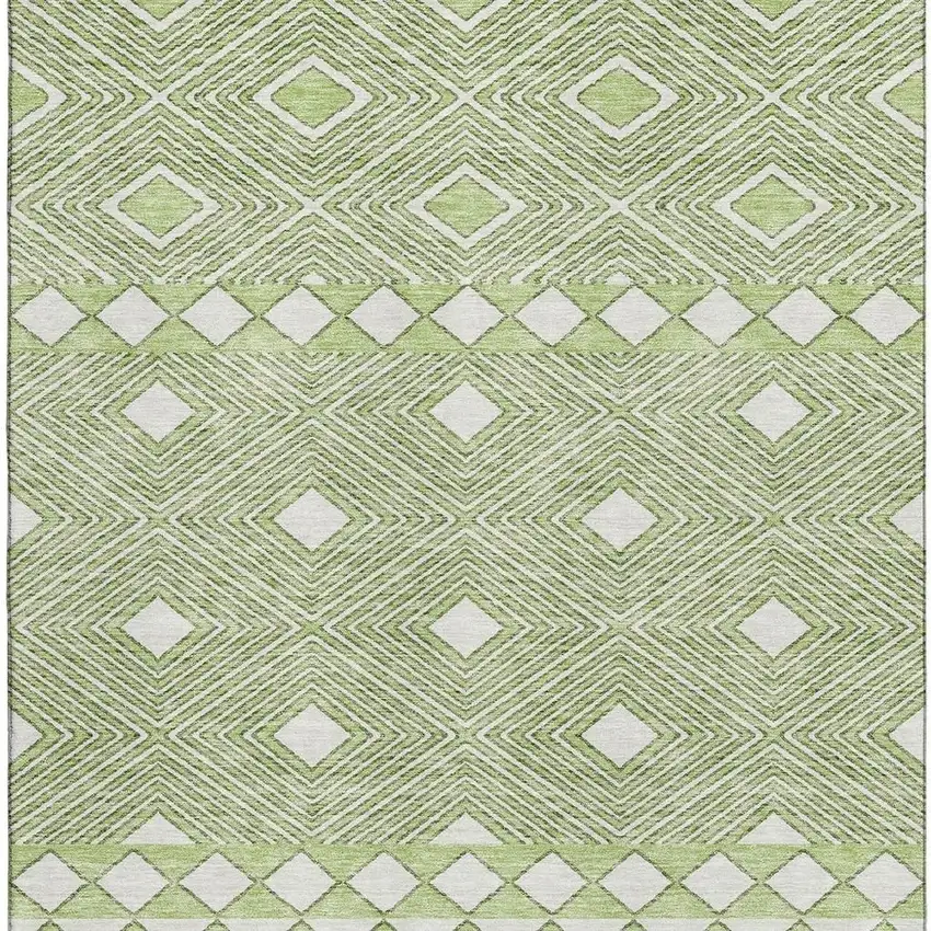 Artichoke Green And Ivory Geometric Washable Area Rug With UV Protection Photo 3