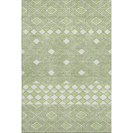 Artichoke Green And Ivory Geometric Washable Area Rug With UV Protection Photo 1