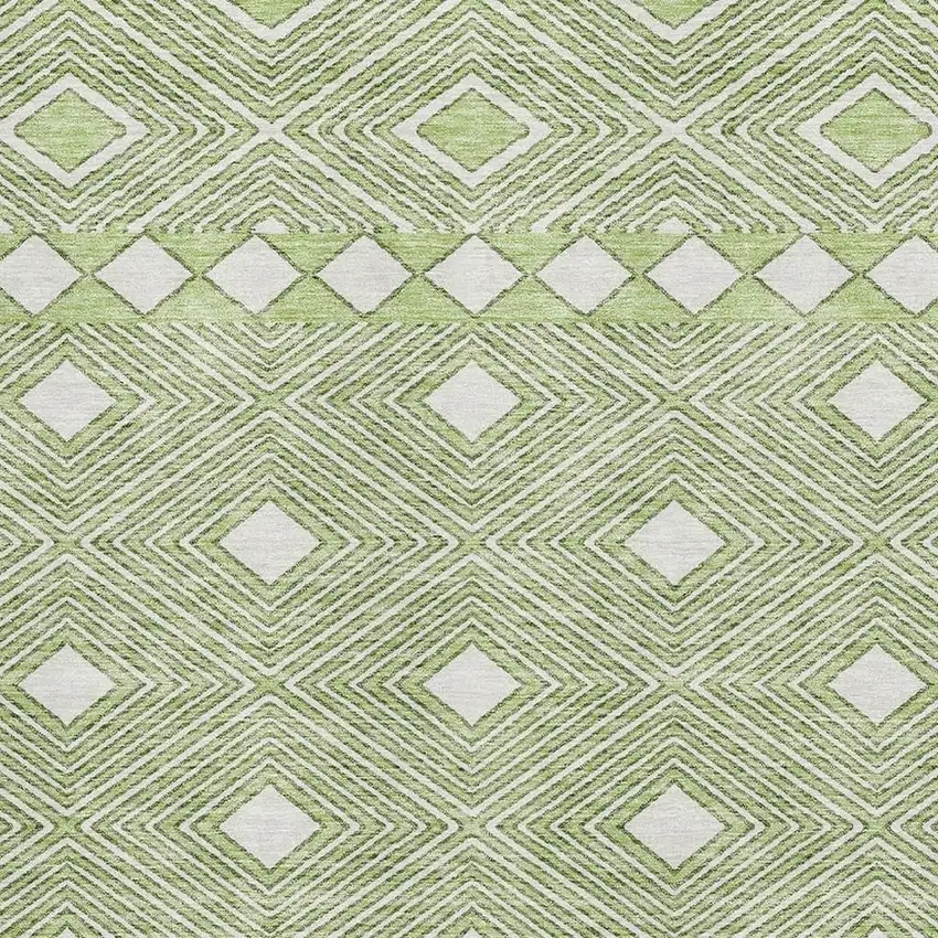 Artichoke Green And Ivory Geometric Washable Area Rug With UV Protection Photo 3