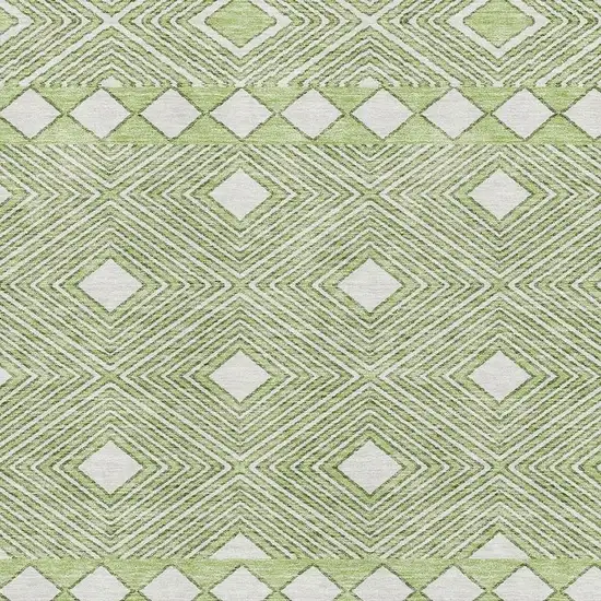 Artichoke Green And Ivory Geometric Washable Area Rug With UV Protection Photo 3