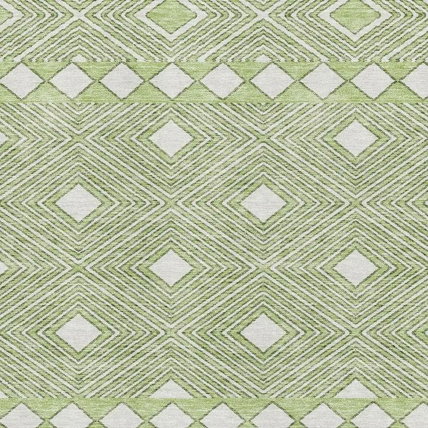 Artichoke Green And Ivory Geometric Washable Area Rug With UV Protection Photo 3