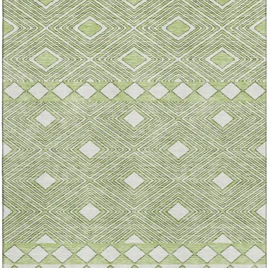 Artichoke Green And Ivory Geometric Washable Area Rug With UV Protection Photo 4