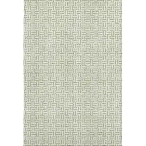 Photo of Artichoke Green And Ivory Geometric Washable Area Rug With UV Protection