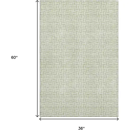 Artichoke Green And Ivory Geometric Washable Area Rug With UV Protection Photo 3