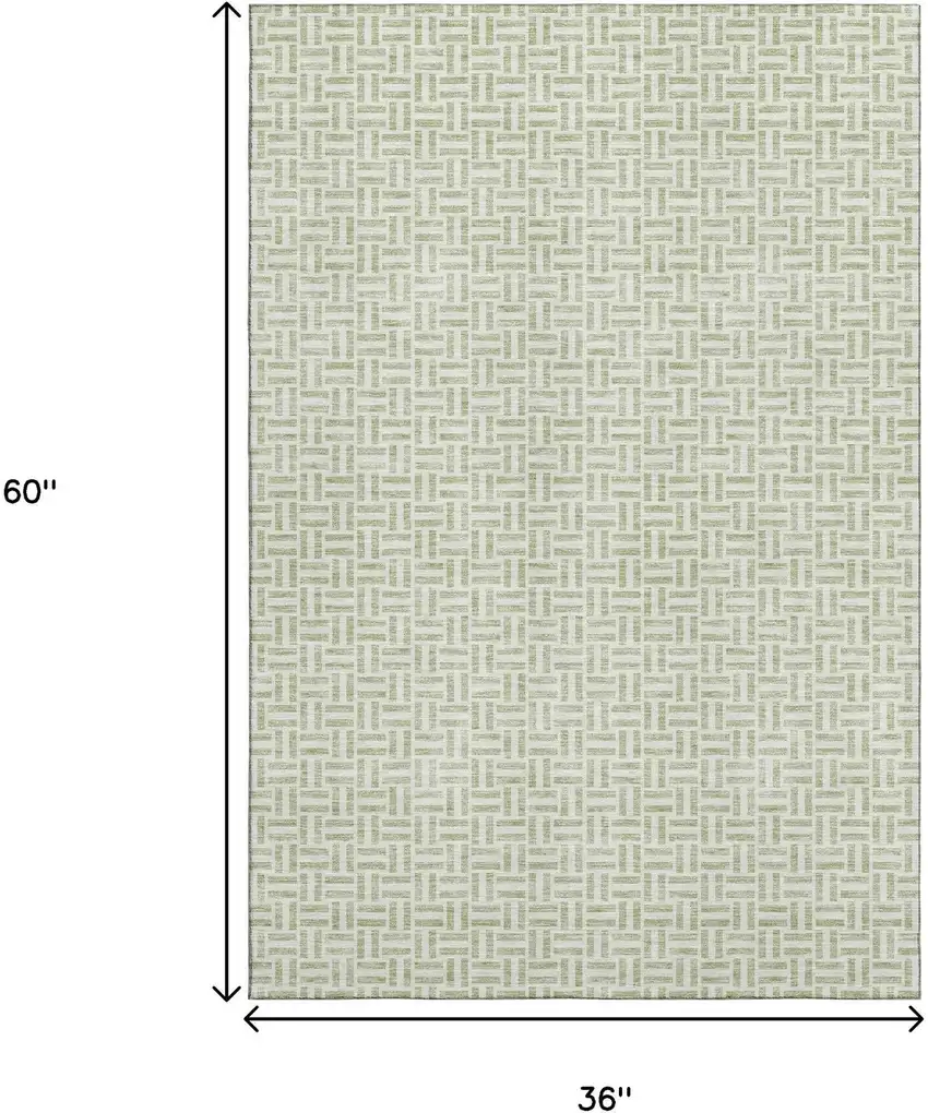 Artichoke Green And Ivory Geometric Washable Area Rug With UV Protection Photo 3