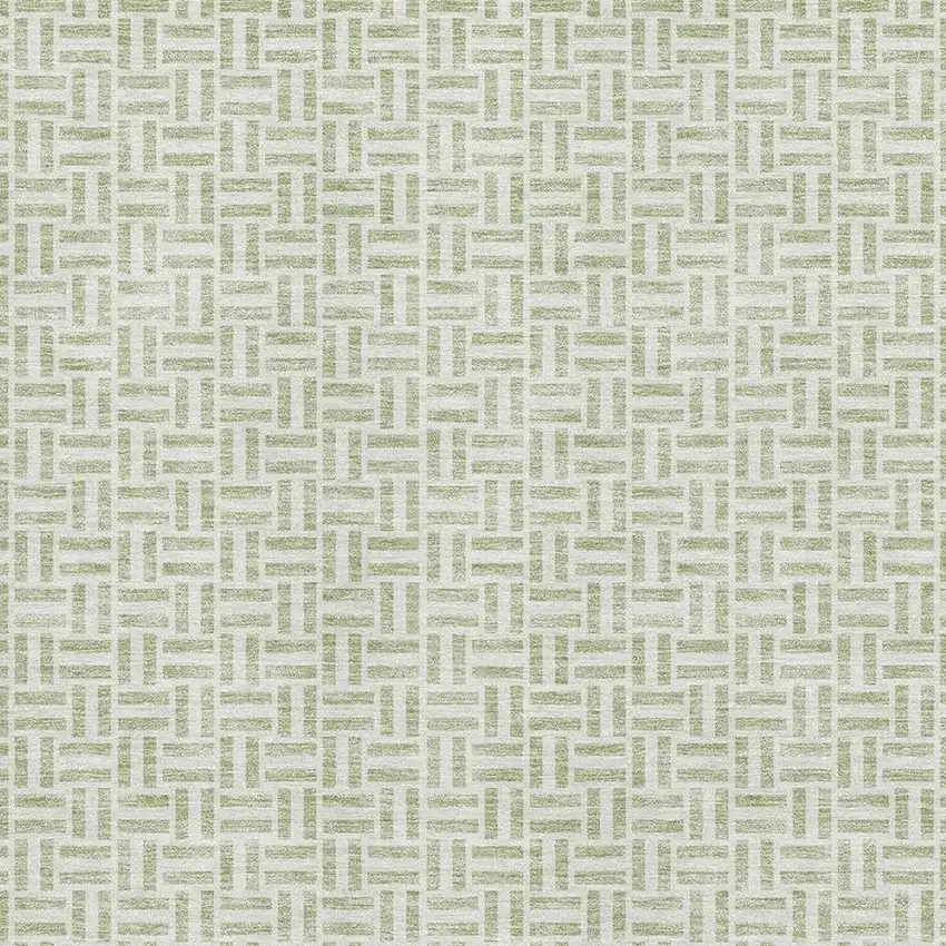 Artichoke Green And Ivory Geometric Washable Area Rug With UV Protection Photo 3