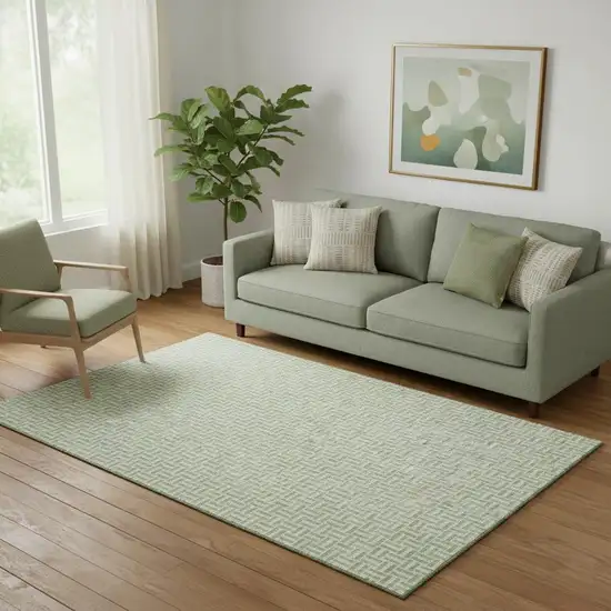 Artichoke Green And Ivory Geometric Washable Area Rug With UV Protection Photo 1