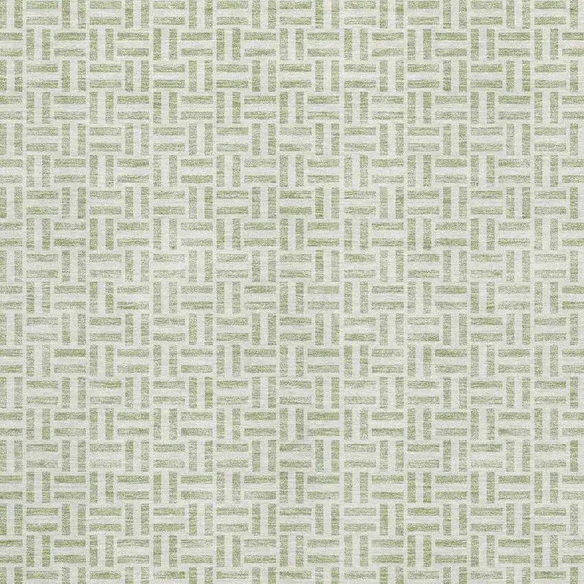 Artichoke Green And Ivory Geometric Washable Area Rug With UV Protection Photo 3