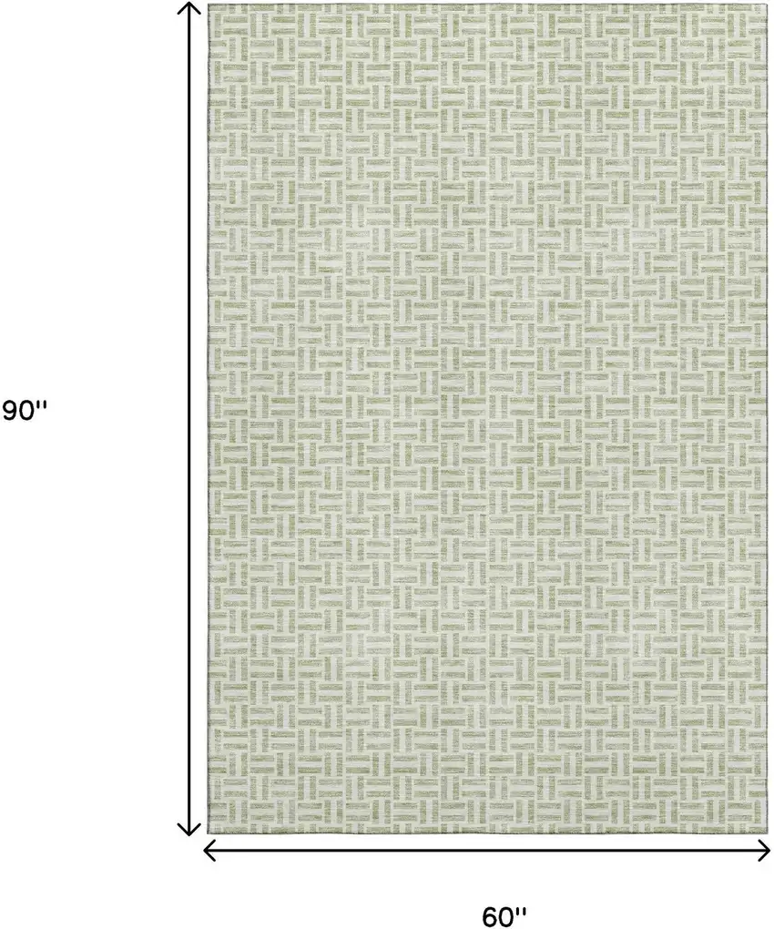 Artichoke Green And Ivory Geometric Washable Area Rug With UV Protection Photo 3